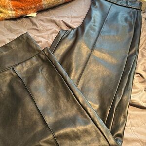 Black leather wide leg pants.